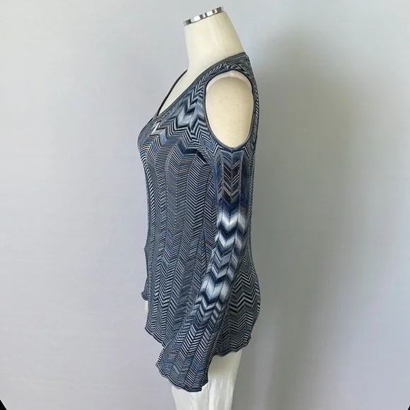 WHBM Blue Zigzag Open Shoulder Sweater X Small - Picture 6 of 10